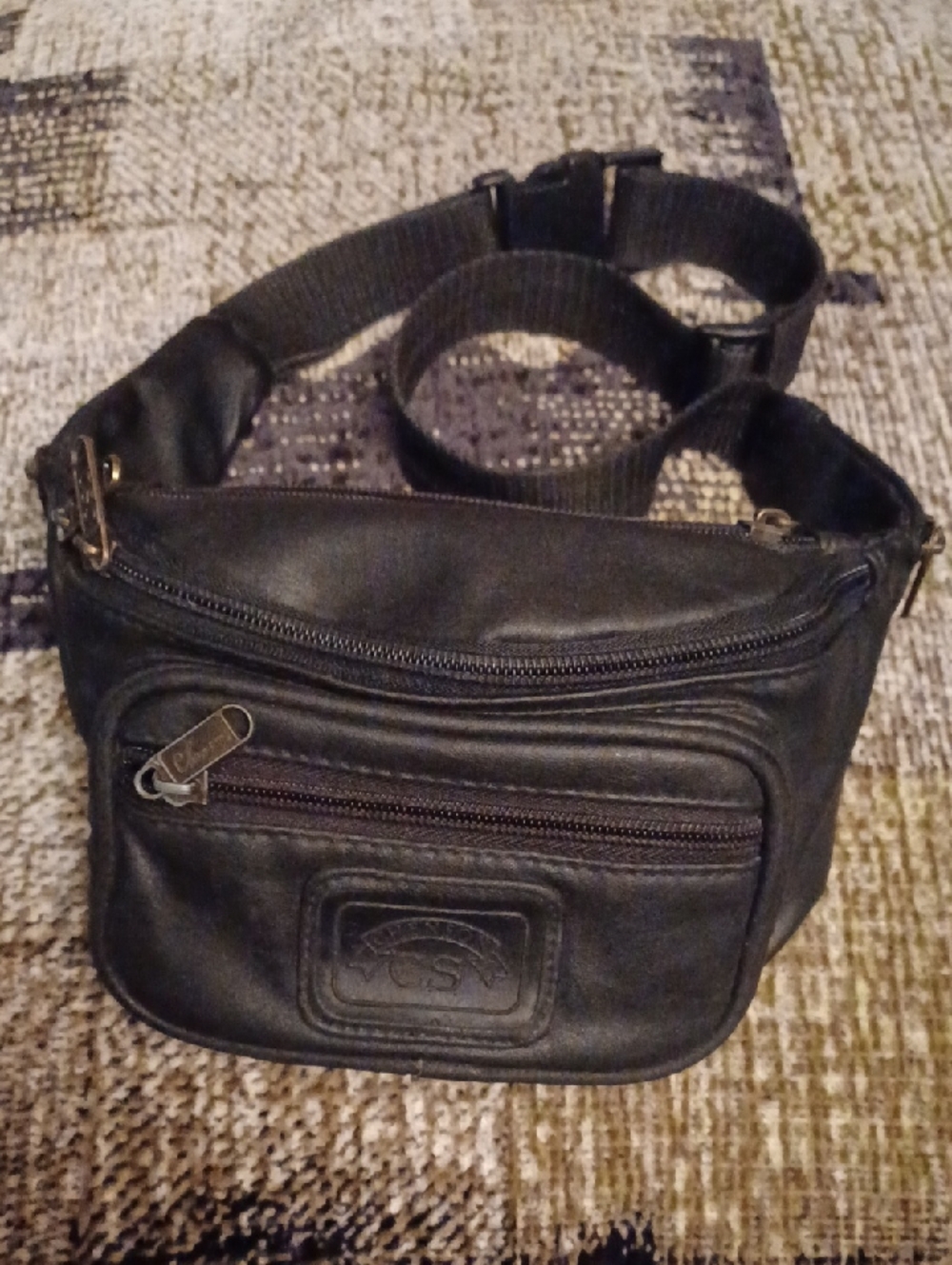4/$40 Black Leather-Like Waist Bag with 4 Pockets & Main Compartment